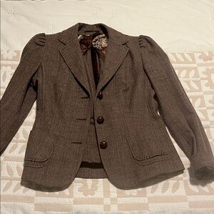 Elie Tahari Brown Plaid Blazer with Floral Lining